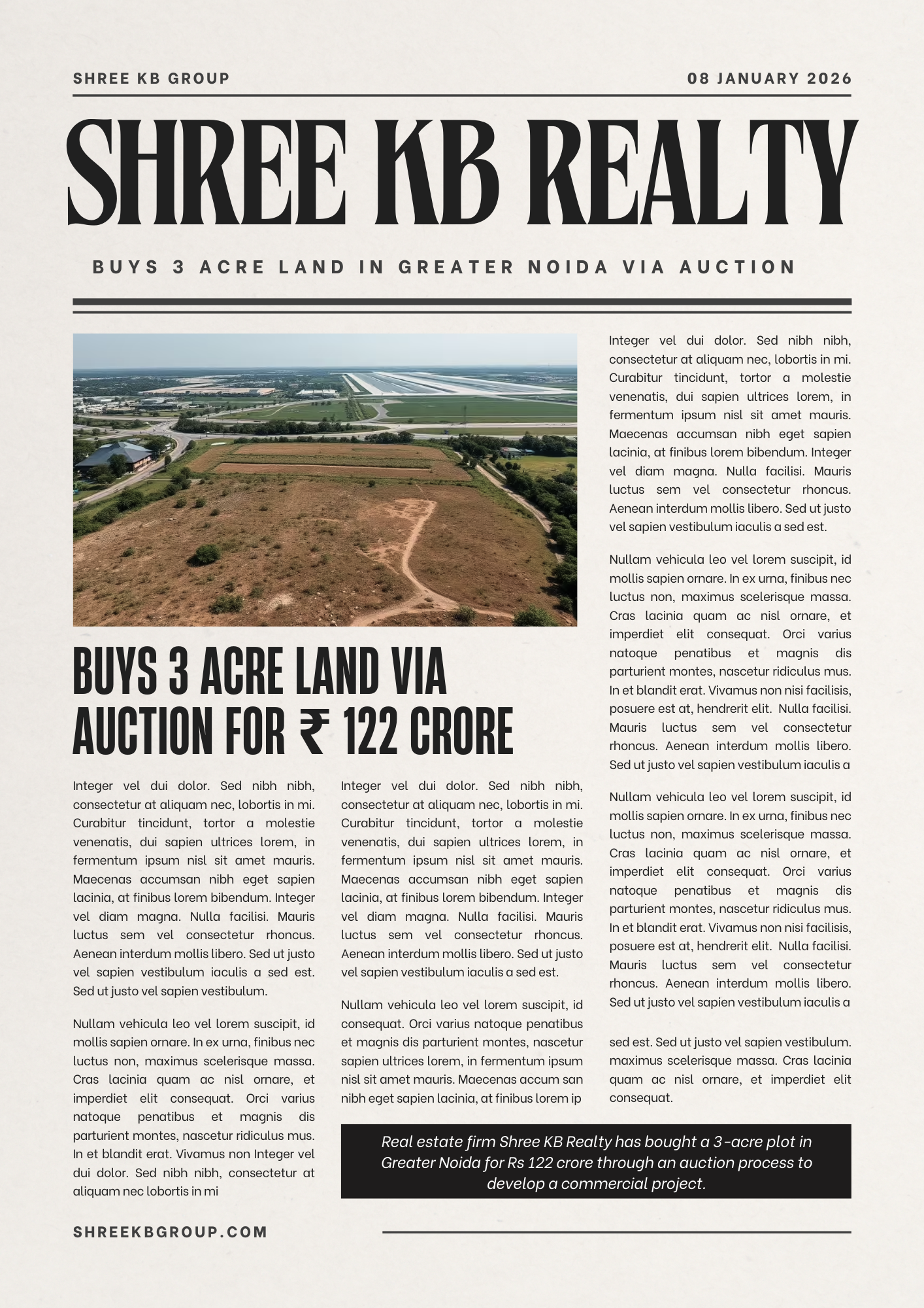 3 Acres Land Parcel Acquired by Shree KB in Greater Noida