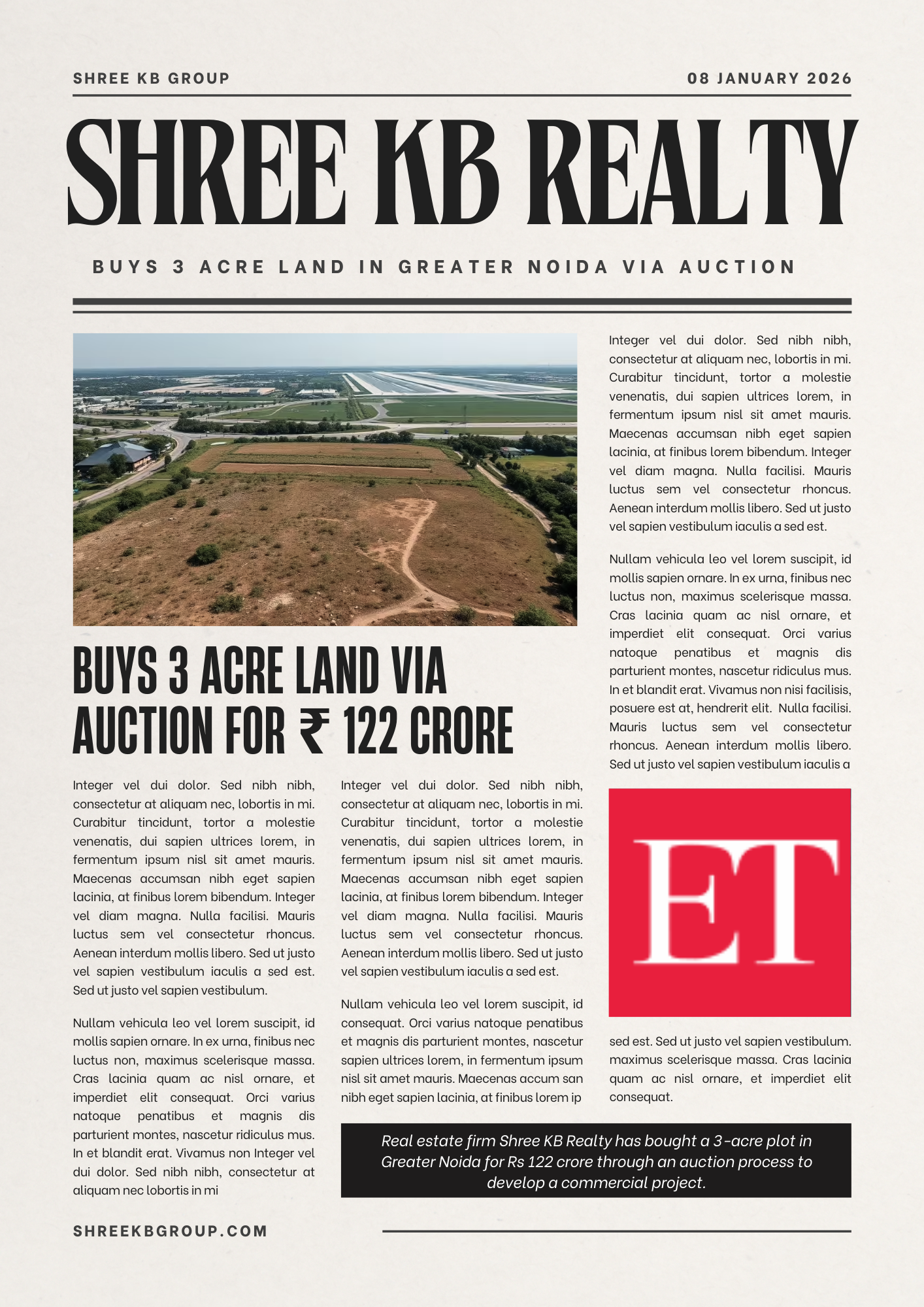 Shree KB Realty buys 3-acre land in Greater Noida via auction for Rs 122 cr